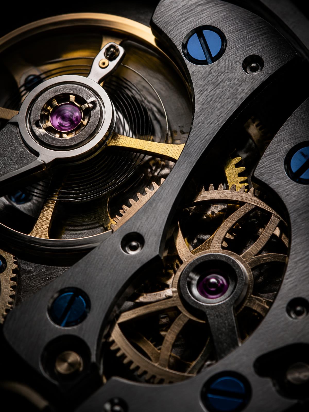 Macro view of a mechanical watch movement