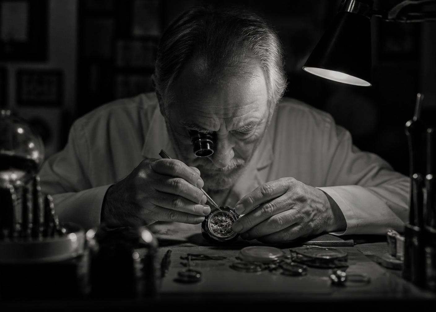 Master watchmaker at his bench